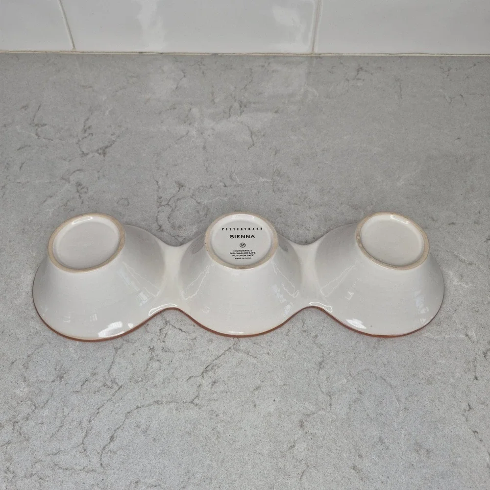 Pottery Barn Triple Condiment Server Sienna White Terracotta‎ Trim